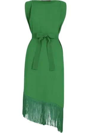 Carolina Herrera Kleedjes, Dames, Groen, L, Asymmetrische Midi-jurk met Franjes