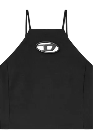 Diesel Tops, Dames, Zwart, 2Xs, Halterneck Top met Ovaal Logo
