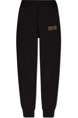 VERSACE Broeken, Dames, Zwart, S, Katoen, Trainingsbroeken met geborduurd logo