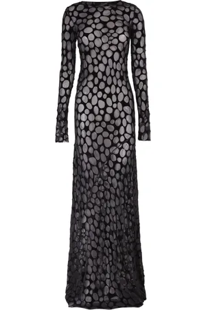 Cortana Kleedjes, Dames, Zwart, XL, Chiffon, Pebbles Polka-dot Devoré-chiffon Maxi Jurk