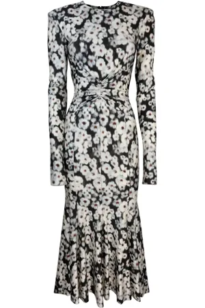 Serafini Kleedjes, Dames, Veelkleurig, S, Polyester, Bruine Flare Lange Mouw Jurk