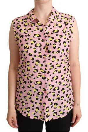 Moschino Blouses & Shirts, Dames, Veelkleurig, L, Katoen, Mouwloze Polo Top met Luipaardprint