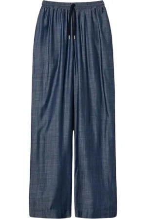 Twin-Set Broeken, Dames, Blauw, XS, Denim, Palazzo Chambray Broek met Elastiek