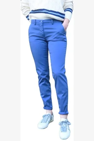 Masons Broeken, Dames, Blauw, L, Katoen, Slim-fit Chino Broek