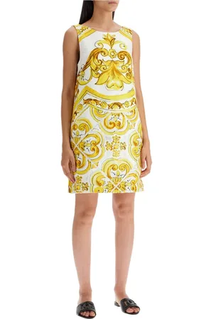 Dolce & Gabbana Kleedjes, Dames, Geel, XS, Maiolica Brokaat Mini Jurk