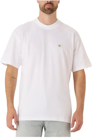 Calvin Klein Tops, Heren, Wit, S, Katoen, Heren Relaxte Tee Geweven Label