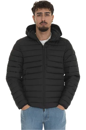 save the duck Jassen, Heren, Zwart, XL, Polyester, Gewatteerde korte Harrington jas met capuchon