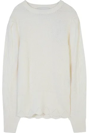 Silvian Heach Truien, Dames, Wit, M, Nylon, Rondgebreide trui met mouwdecoraties