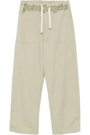 Palm Angels Broeken, Heren, Groen, L, Militaire Groene Logo Khaki Broek