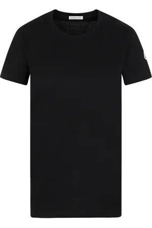 Moncler Tops, Dames, Zwart, XS, Katoen, Zwart T-shirt met Logo Patch