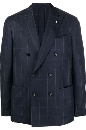 LARDINI Jassen, Heren, Blauw, L, Wol, Geruite Blazer van Wol/Cashmere