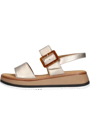 Gabor Schoenen, Dames, Geel, 42 1/2 EU, Leer, Gouden Leren Sandalen Stijlvol