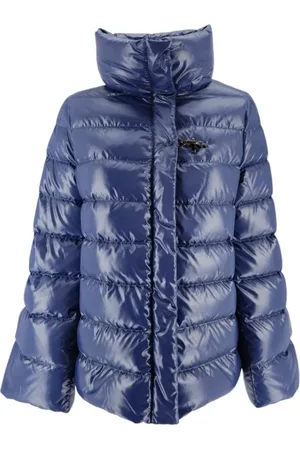 FAY Jassen, Dames, Blauw, S, Wol, Blauwe Dames Puffer Jas met Haaksluiting