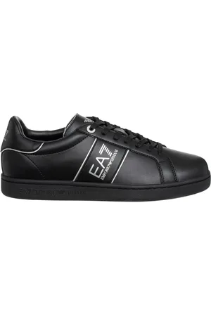 EA7 Schoenen, Heren, Zwart, 43 EU, Leer, Effen Lace-Up Sneakers