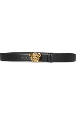 VERSACE Accessoires, Heren, Zwart, 105 CM, Leer, Zwart Omkeerbare Leren Riem met Medusa Gesp