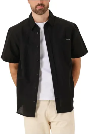 Calvin Klein Overhemden, Heren, Zwart, L, Katoen, Zwart Linnen Katoenen Casual Overhemd