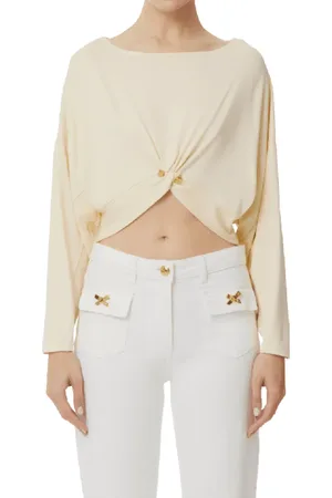 Elisabetta Franchi Truien, Dames, , L, Long Sleeve Jersey Top met Piercing