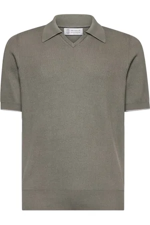 Brunello Cucinelli Truien, Heren, Groen, M, Katoen, Groene polo shirt met contrasterende manchetten
