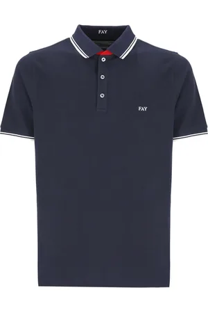 FAY Tops, Heren, Blauw, S, Katoen, Katoenen polo shirt