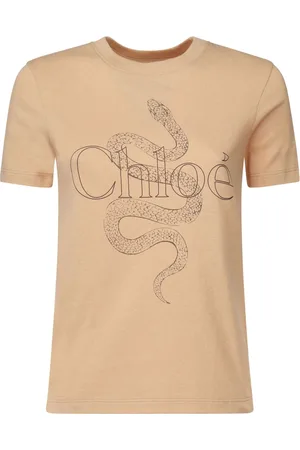 Chloé Tops, Dames, , M, Katoen, T-shirt met ronde hals en logo