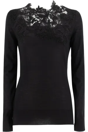 ERMANNO SCERVINO Truien, Dames, Zwart, L, Kasjmier, Zwarte Kasjmier Trui met Kant