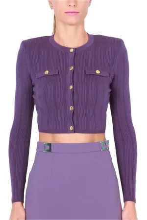Elisabetta Franchi Truien, Dames, Paars, M, Kort Gebreid Ribvest