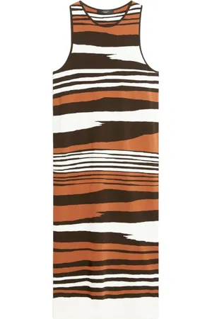 Max Mara Kleedjes, Dames, Veelkleurig, S, Elegante midi-jurk met ronde hals en opvallend patroon