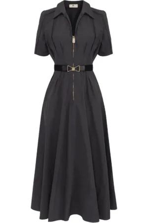 Elisabetta Franchi Kleedjes, Dames, Grijs, XS, Grafiet Kleed met Riem en Uitlopende Rok