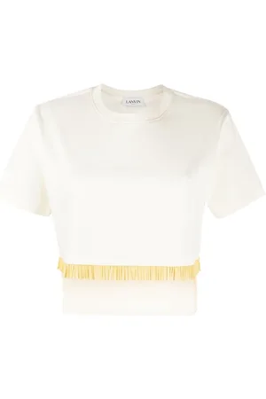 Lanvin Tops, Dames, Wit, S, Katoen, T-shirt met Franjes en Cropped Model