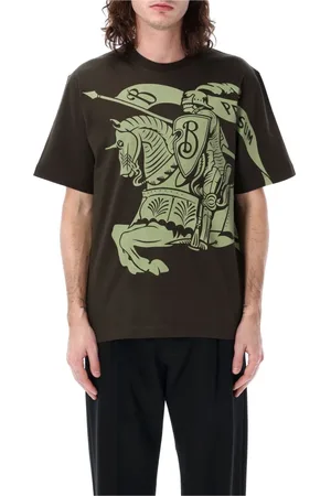 Burberry Tops, Heren, Groen, M, Katoen, Equestrian Knight T-shirt met ronde hals en print