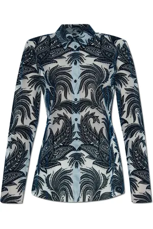 Etro Blouses & Shirts, Dames, Blauw, S, Leer, Overhemd met patroon en fluweelachtige afwerking