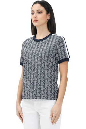Lacoste Tops, Dames, Blauw, M, Blauw T-shirt met Jacquard Monogram