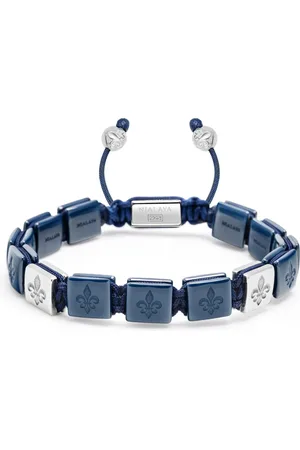 Nialaya Accessoires, Heren, Grijs, XL, Keramische Flatbead Armband in Blauw en Sterling Zilver