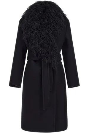 Roberto Cavalli Mantels, Dames, Zwart, XL, Lange Jas met Imitatiebontkraag