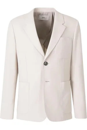 Ami Jassen, Heren, Grijs, M, Beige Knoop Jas met Zakken