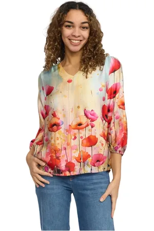 2-Biz Blouses & Shirts, Dames, Veelkleurig, S, Kleurrijke Poppy Blouse met 3/4 Mouwen