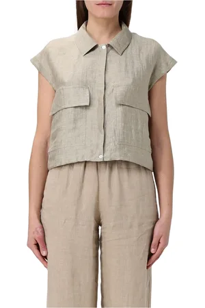 FAY Blouses & Shirts, Dames, Grijs, S, Mouwloze Crop Shirt
