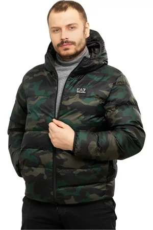 EA7 Jassen, Heren, Zwart, M, Polyester, Omkeerbare Jas met Capuchon