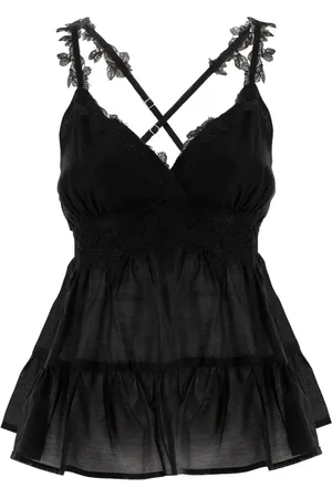 ERMANNO SCERVINO Tops, Dames, Zwart, S, Floral Lace Top met Gekruiste Bandjes