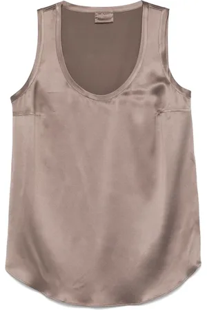 Brunello Cucinelli Tops, Dames, Bruin, M, Silk Satin Top