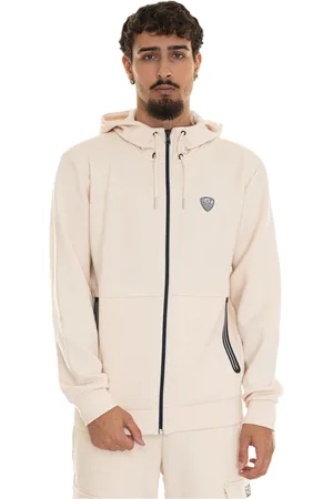 EA7 Sweatshirts & Hoodies, Heren, , L, Polyester, Hooded Zip Sweatshirt met Contrasterende Profielen