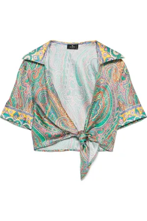 Etro Blouses & Shirts, Dames, Veelkleurig, S, Groene Top met Knoopsluiting en Korte Mouwen