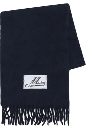 Marni Accessoires, Heren, Blauw, ONE Size, Satijn, Geborstelde Alpaca Sjaal