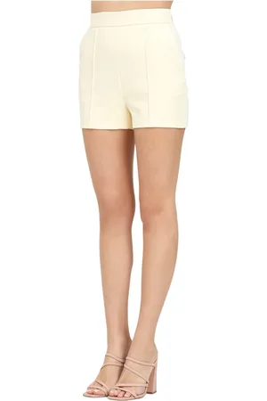 Elisabetta Franchi Korte broeken, Dames, , M, Elegante gele shorts met contrasterende bies