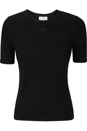 Courrèges Tops, Dames, Zwart, M, Katoen, Heritage Crewneck T-Shirt