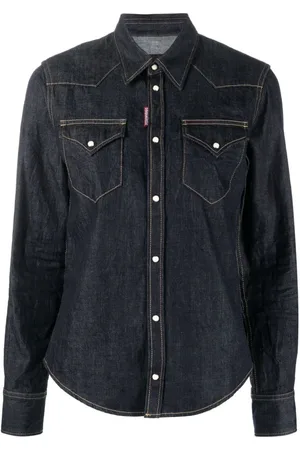 Dsquared2 Blouses & Shirts, Dames, Blauw, L, Denim, Denim overhemd met lange mouwen en knopen