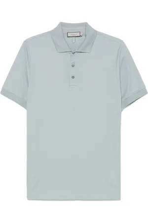 CANALI Tops, Heren, Blauw, L, Katoen, Polo met Knoopsluiting