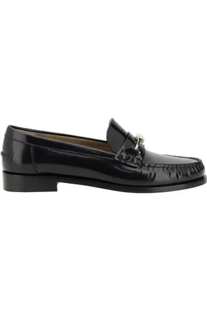 Salvatore Ferragamo Schoenen, Dames, Zwart, 38 1/2 EU, Leer, Leren Loafers met Metalen Gesp en Blokhak