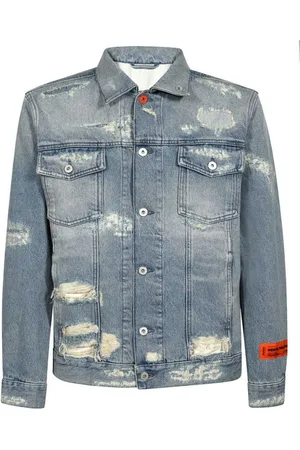 Heron Preston Jassen, Heren, Blauw, M, Denim, Distressed Denim Jacket