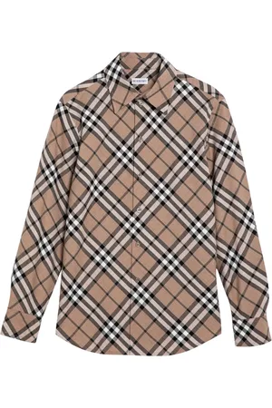 Burberry Blouses & Shirts, Dames, Bruin, 4Xs, Wol, Shirt met lange mouwen